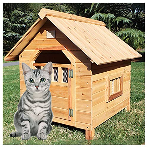 Hundehütten für draußen Wetterfest, Hundehütte aus Holz für den Außenbereich, große Hundehütte, Haustier-Blockhütte, für einfache Reinigung, Katze, Haustier, Villa, 66 × 69 × 68 cm von JYCCH