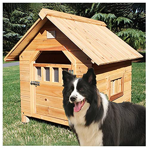 Hundehütten für draußen Wetterfest, Hundehütte aus Holz für den Außenbereich, große Hundehütte, Haustier-Blockhütte, für einfache Reinigung, Katze, Haustier, Villa, 66 x 69 x 68 cm von JYCCH