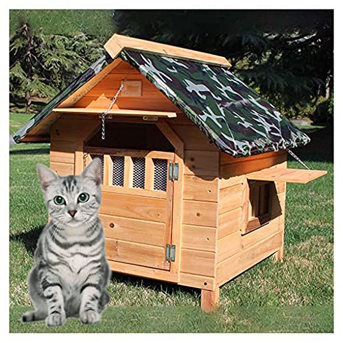 Hundezwinger für draußen, Hundehütte aus Holz für den Außenbereich, wasserdicht mit Regenschutz, Hundebox für Hunde und Katzen, wetterfest, 77 x 88 x 81 cm (45 x 56 x 48 cm) von JYCCH