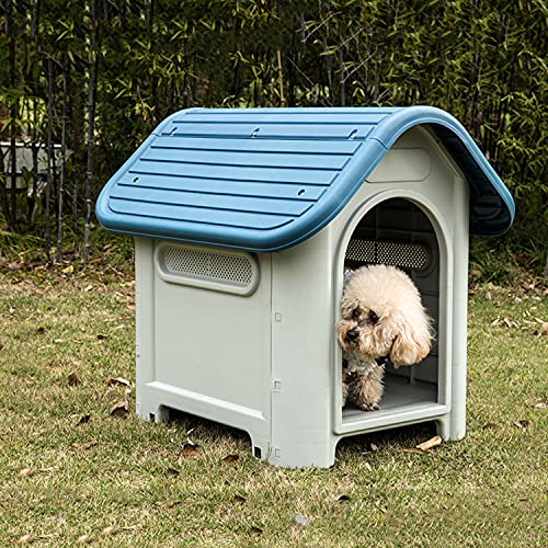 Outside Medium Small Dog House, wasserdichter, belüfteter Haustierunterstand mit Fenster, Kunststoff-Welpenschuppen für drinnen und draußen, Schwarz (Blau) von JYCCH