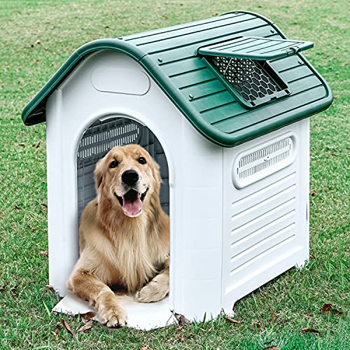 Outside Medium Small Dog House, wasserdichter, belüfteter Haustierunterstand mit Fenster, Kunststoff-Welpenschuppen für drinnen und draußen, Schwarz (Grün) von JYCCH