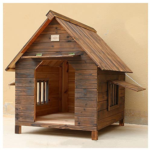 Wetterfester großer Hundezwinger, Hundehütte aus Holz für den Außenbereich mit Doppelfenstern, Hundehütte aus Holz, universeller Kennel Villa Crate Pet House, 34,64 × 30,31 × 31,88 von JYCCH