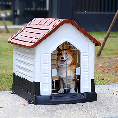 Wetterfestes Haustier-Hundehaus aus Kunststoff, Outdoor-Welpenzwinger mit Lüftungsschlitzen, Haustier-Möbelkiste mit hoher Basis für kleine, mittelgroße und große Hunde,Grau (Rot) von JYCCH