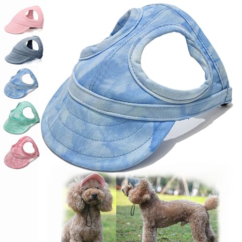 Dog Sun Hat, Hunde Sonnenhut, Hunde-Sonnenhut mit Ohrlöcher, Verstellbare Baseballmütze für Haustiere, Sonnenschutz Hundemütze für Hund, Haustier Outdoor Kappen für Kleine Hunde von JYEVERC