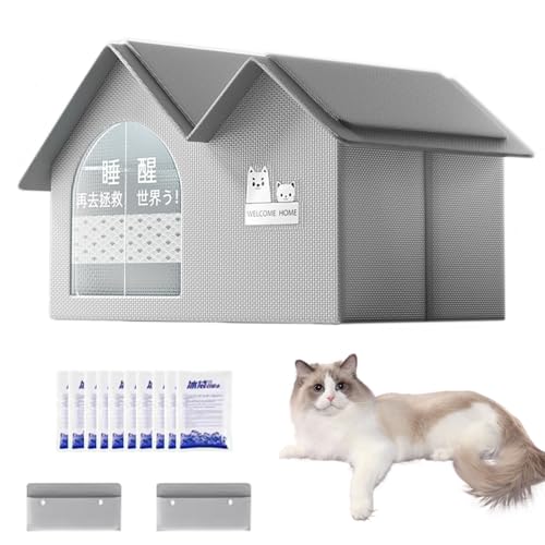 Pet Cooling House, Kühlhaus für Haustiere, Kühlendes Haustier Hunde Katzenzelt Im Freien Oxford Katze Kühlbett Matten Haus Kommt mit Eisbeutel, Outdoor Katzenhaus Im Sommer von JYEVERC