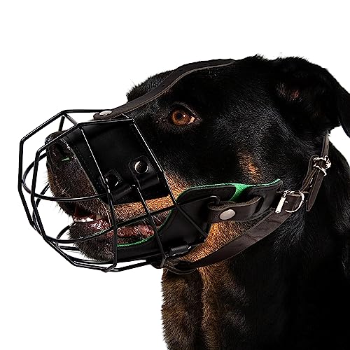 JYHY Rottweiler Maulkorb für Hunde, Metallmaske, Amstaff Drahtkorb, atmungsaktiv, verstellbar, atmungsaktiv, Lederriemen für große Hunde von JYHY