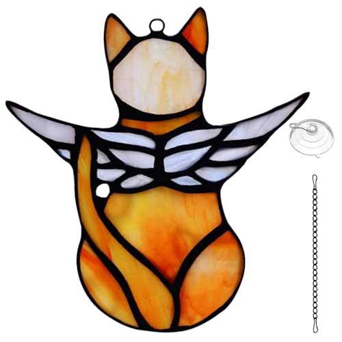 JYTDBCS Engelskatzen-Gedenkornamente, Katzendekoration, Sonnenfänger, Fensterdekoration, Haustier-Gedenkstatue für Katzenliebhaber, Katzenmotive, Geschenke, Ornamente (Orange) von JYTDBCS