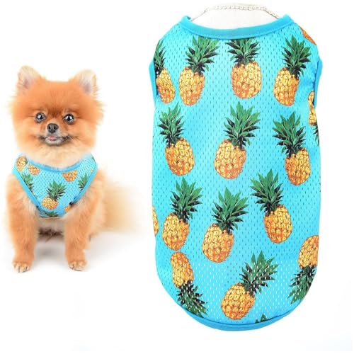 JYTDBCS Hawaii-T-Shirt für Hunde, Ananas, Netz-Tanktop für kleine Hunde, Katzen, ärmellose Weste, Welpen, Strandkostüm, Yorkie, Chihuahua, Sommerkleidung, Blau, Größe XS von JYTDBCS