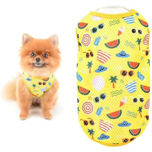 JYTDBCS Hawaii-T-Shirt für Hunde, Ananas, Netz-Tanktop für kleine Hunde, Katzen, ärmellose Weste, Welpen, Strandkostüm, Yorkie, Chihuahua, Sommerkleidung, Gelb, Größe XS von JYTDBCS