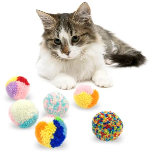 JYTDBCS Katzenbälle in verschiedenen Farben, interaktives buntes Wollgarn, Katzenbälle, Katzenbälle, Kätzchen, Katzenspiel Jagdspielzeug für Indoor-Katzen, 6 Stück von JYTDBCS