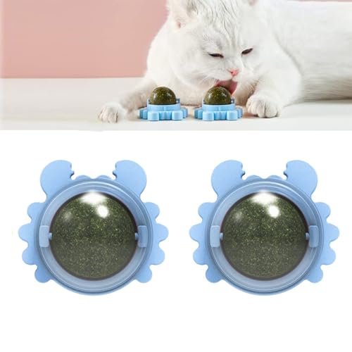 JYTDBCS Katzenminze Bälle Spielzeug für Katze, Wand Katzenminze Roller für Katze Lecken, Zahnreinigung Dental Essbares Kätzchen Spielzeug, Natürliches Rotierendes Katzenspielzeug (Blau) von JYTDBCS