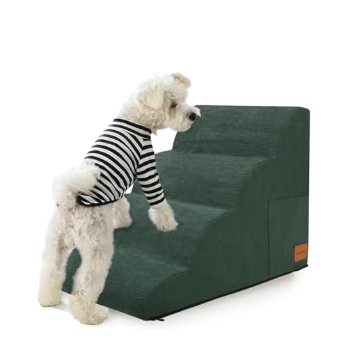 Hundetreppe für kleine Hunde, Hundetreppe für hohe Betten und Couch, rutschfeste Unterseite, Haustiertreppe aus weichem Schaumstoff, Haustierrampe für den Innenbereich, Haustiertreppe (grün, 4-stufig, von JYpawsie pal