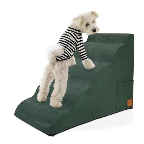 Hundetreppe für kleine Hunde, Hundetreppe für hohe Betten und Couch, rutschfeste Unterseite, Haustiertreppe aus weichem Schaumstoff, Haustierrampe für den Innenbereich, Haustiertreppe (grün, 5-stufig, von JYpawsie pal