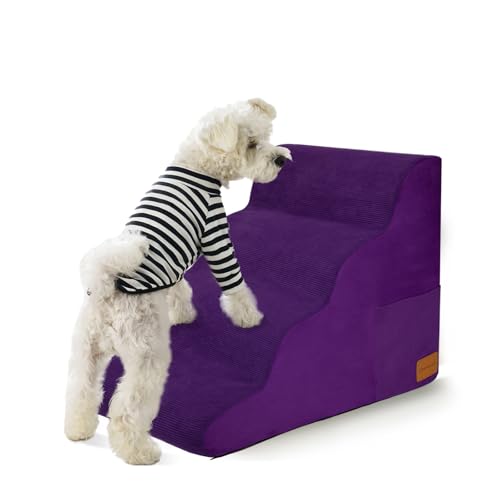 Hundetreppe für kleine Hunde, Hundetreppe für hohe Betten und Couch, rutschfeste Unterseite, Haustiertreppe aus weichem Schaumstoff, Haustierrampe für den Innenbereich, Violett, 4-stufig, 71 x 40 x 50 von JYpawsie pal