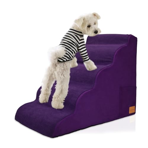 Hundetreppe für kleine Hunde, Hundetreppe für hohe Betten und Couch, rutschfeste Unterseite, Haustiertreppe aus weichem Schaumstoff, Haustierrampe für den Innenbereich, Violett, 5-stufig (71 x 40 x 57 von JYpawsie pal