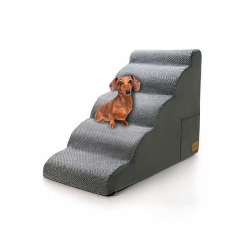 JYpawsiepal Hundetreppe für kleine Hunde, Hundetreppe für hohe Betten und Couch mit hochdichtem Schaumstoff, 58,4 cm H, rutschfeste Unterseite, Hundetreppe 5 Stufen, Haustiertreppe für Hunde zum von JYpawsie pal