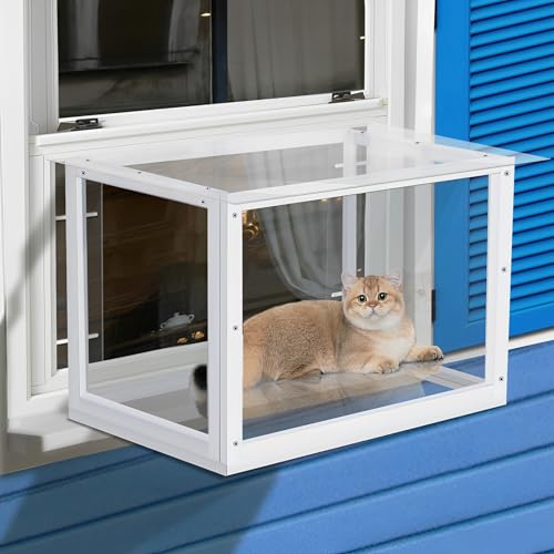 Catio Katzenfenster aus Acryl, für den Außenbereich, Katzen-Fensterbox mit Holzrahmen, Katzenfensterstange mit wasserdichtem, transparentem Dach zum Sonnenbaden, Nickerchen, Genießen der Sicht im von JZHLLA