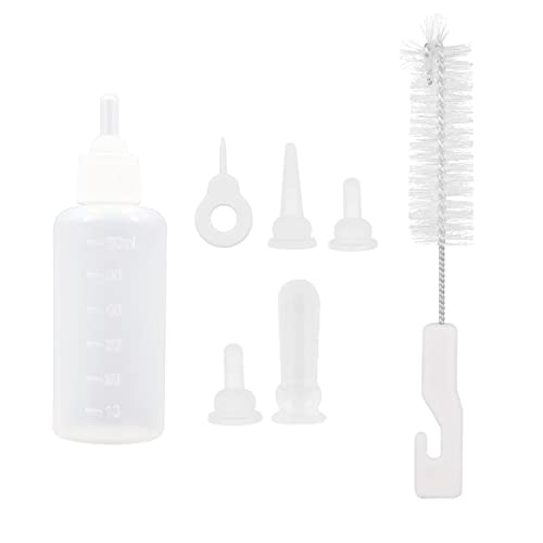 JZK Pet nursing bottle kit, puppy and kitten milk feeding bottle 60ml with 4 replacement nippel, 2 cleaning brush and 1 hole needle for small pet feeding tool von JZK