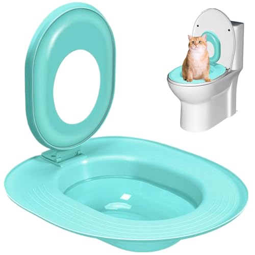 Cat Toilet Trainer Kit Katzen-Toilettentrainer tragbares Toilettentraining für Katzen wiederverwendbares Katzentraining für Katzenkatze Anti-Rutsch-Katzentrainer für Haustierpflege, Blau von JZLEJC