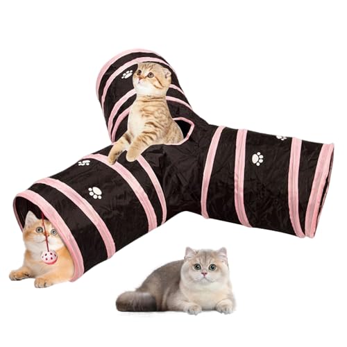 Cat-Tunnel Y-förmiger Katze-Röhrchen mit Hangkugel Striped Fold Cat Play Tunnel Polyester Katze Tunnel für Innenkatzen, Geschenke für Katzen, Katzentunnel, Katzenspieltunnel von JZLEJC