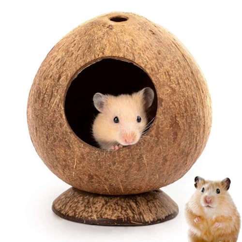 JZLEJC Hamster Hut Hamster House 5.3x4.7in Kokosnussförmiger Hamster-Hune mit Stabiler Basis und 2,2-Zoll-Loch natürlicher atmungsaktiver Hamster Versteck Dekorative Hamsterhütte für Hamster Käfig von JZLEJC