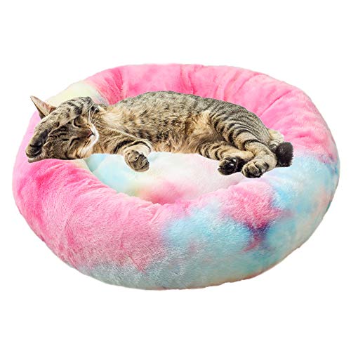 JZTRADE hundebetten hundebetten für mittlere Hunde Kätzchenbett Flauschiges Hundebett Katzenhöhle Haustierbetten Für Katzen Haustiernest Hundekomfortbett Colorful pink,80cm/31.5in von JZTRADE