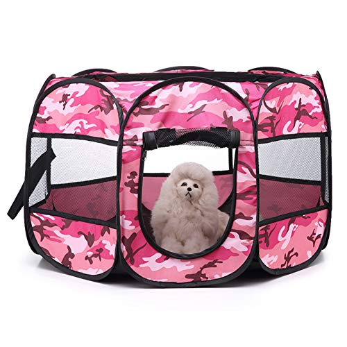 JZTRADING Laufstall Hund Hundezelt Katze Tipi Katze Laufstall Welpen Laufstall Achteckiges Zelt Faltbares Oxford Tuch Haustier Katze Hundekäfig Kaninchen Laufstall pink von JZTRADING