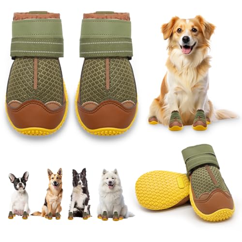 Hundeschuhe für große Hunde, mittelgroße Hundeschuhe & Pfotenschutz für Hartholzböden, Outdoor-Hundeschuhe für heißen Gehsteig Winter Schneewandern, atmungsaktive Hundeschuhe mit reflektierenden von JZXOIVA