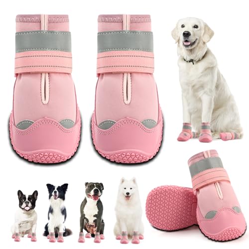 Hundeschuhe für große Hunde, mittelgroße Hundeschuhe & Pfotenschutz für Hartholzböden, Outdoor-Hundeschuhe für heißen Gehweg, Winter, Schnee, Wandern, wasserdichte Hundeschuhe mit reflektierenden von JZXOIVA