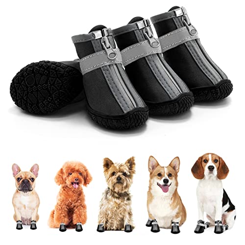 Hundeschuhe für kleine Hunde Stiefel, wasserdichte Hundeschuhe, Pfotenschutz für Outdoor-Spaziergänge, Welpenschuhe mit reflektierenden Streifen, heißer Gehweg, Winterschnee 4 Stück/Set von JZXOIVA