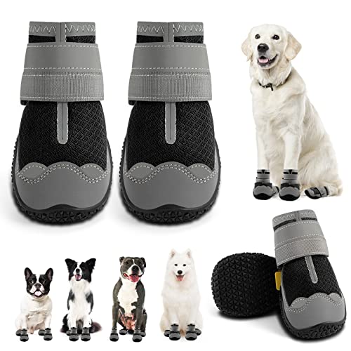 JZXOIVA Hundeschuhe für mittelgroße Hundestiefel, atmungsaktive Hundeschuhe für Hartholzböden, Pfotenschutz für den Außenbereich, Wanderstiefel, 4 Stück/Set von JZXOIVA