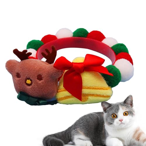 Jacekee Weihnachts-Katzenhalsband - Urlaubshundehalsband mit Plüschpuppenanhänger - Mit Plüschpuppen-Anhänger, verstellbarem Weihnachts-Haustierhalsband, Thanksgiving von Jacekee