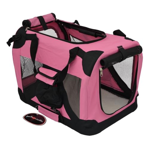 JACK AND VANILLA, Faltbarer Zwinger für Haustiere, leicht und langlebig, ideal für Reisen, optimale Belüftung, Elegantes Design, Größe 49 x 34 x 34 cm, Farbe Rosa, Modell Travel von Jack and Vanilla