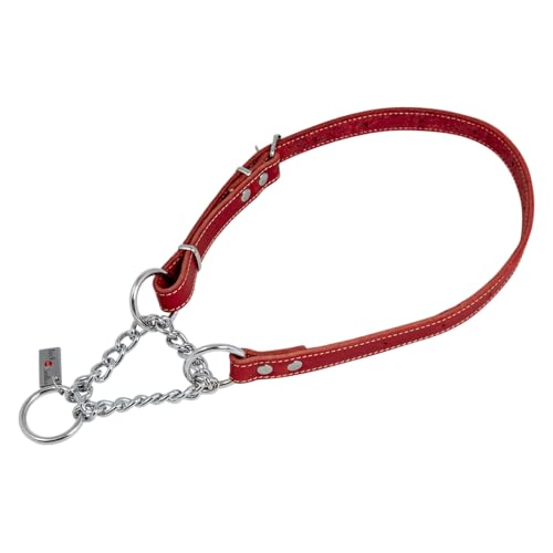 JACK AND VANILLA, Martingale Halsband aus rotem Fettleder für Hunde, verstellbar von 35 bis 50 cm, Robustes und Elegantes Design, effektive Kontrolle, optimaler Komfort, 16 mm, Rot, Modell Leder von Jack and Vanilla