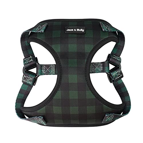 Jack & Bully Hundegeschirr, No Pull Vest Step-in Verstellbar Neopren Weich mit Atmungsaktives Mesh, Allwetter, Französische Bulldogge, Plaid (Medium) von Jack & Bully