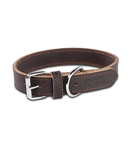 Hundehalsband Leder - Fettleder Hunde Halsband Lederhalsband aus Echtleder Fat-Tony dunkelbraun (S) von Jack & Russell