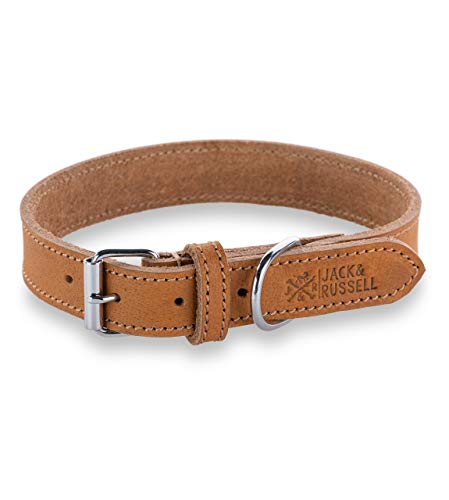 Hundehalsband Leder - Lederhalsband aus Echtleder - Robustes Fettleder Hunde Halsband - Fat Tony braun/Natur (XL (46,5-56,0cm)) von Jack & Russell