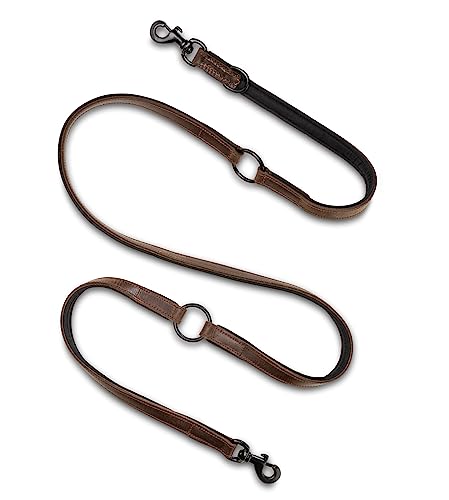 Hundeleine Leder 2,0m Premium Hunde Leine aus Büffel-Leder und Neopren | Schwarze Edelstahl-Karabiner | Hunde Führleine mehrfach verstellbar - Tamy (Dunkel-Braun) von Jack & Russell