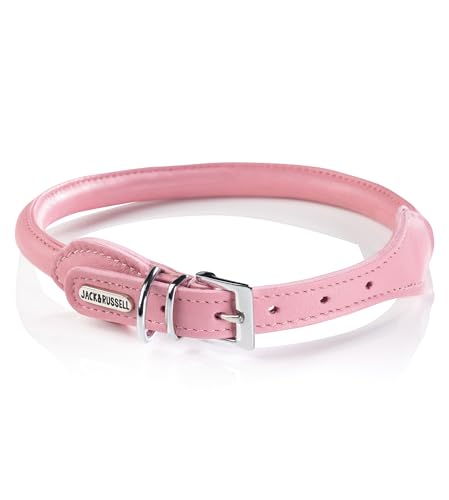 Jack & Russell Hundehalsband rund aus Leder & gepolstert – Halsband Büffelleder - rundes Hunde Lederhalsband fellschonend Baxter (Rosa, L (42,0-50,0cm)) von Jack & Russell