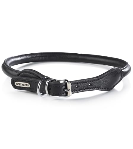 Jack & Russell Hundehalsband rund aus Leder & gepolstert – Halsband Büffelleder - rundes Hunde Lederhalsband fellschonend Baxter (Schwarz, L (42,0-50,0cm)) von Jack & Russell