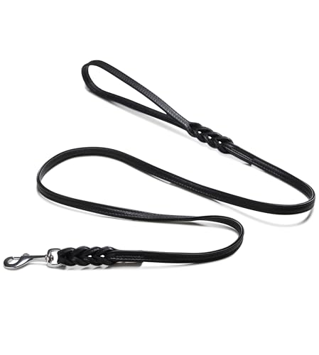 Jack & Russell Leder Hundeleine geflochten – Hunde Lederleine aus Büffelleder schwarz und Edelstahl Karabiner - Leine Katalina (1,5 m) von Jack & Russell