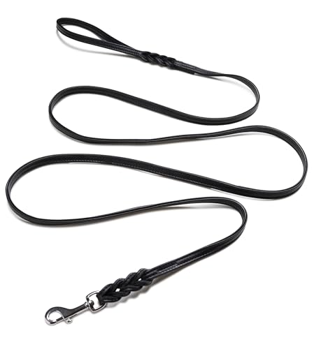 Jack & Russell Leder Hundeleine geflochten – Hunde Lederleine aus Büffelleder schwarz und Edelstahl Karabiner - Leine Katalina (2,5 m) von Jack & Russell