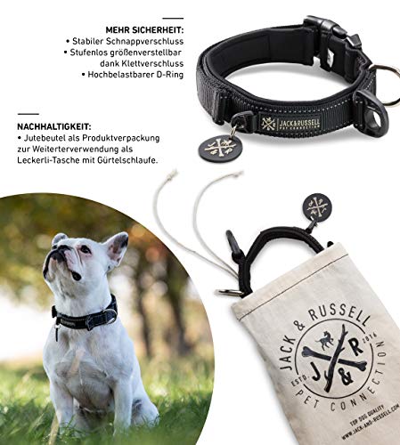 Jack & Russell Premium Hundehalsband Milu - Klettband - reflektierend - Neopren gepolstert - Hunde Halsband div. Größen und Farben - Milu (S (28-35 cm), Schwarz) von Jack & Russell