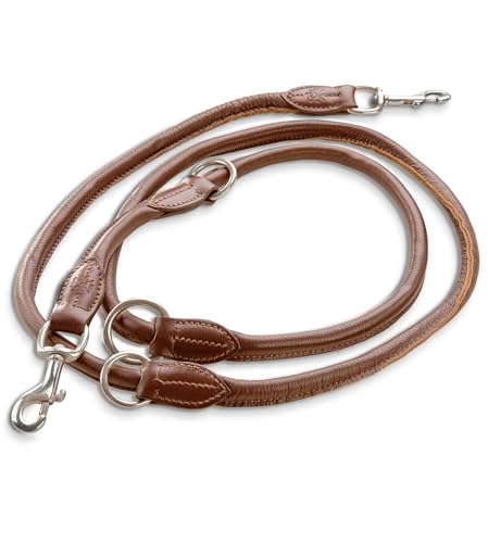 Premium Leder Hundeleine 2,0m - Hunde Lederleine mit Messing-Karabiner - Echtleder Leine mehrfach verstellbar Dexter (Cognac Braun) von Jack & Russell