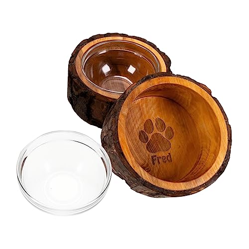 2er Set Handgefertigter Holz-Futternapf für Hunde oder Katzen mit Glaseinsatz (mit Namen gravierbar) von Jackplott