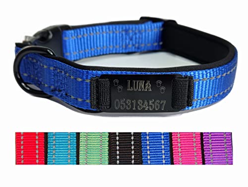 Hundehalsband Halsband Name Gravur personalisiert Haustier Hund Katze Nylon besonders stabil (S, Dunkel Blau) von Jacks O Be