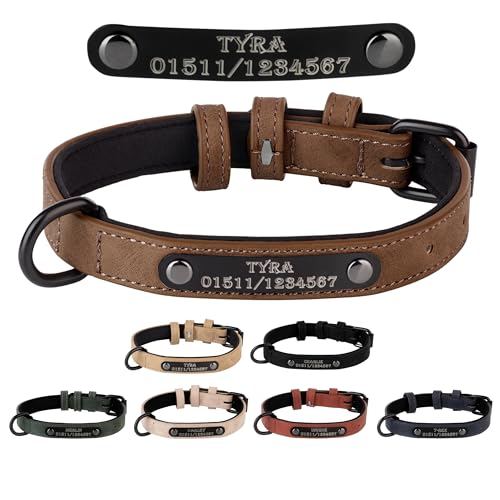 Jacks O Be Hundehalsband Halsband Name Gravur personalisiert Haustier Hund Katze Leder (Dunkel Braun, L) von Jacks O Be