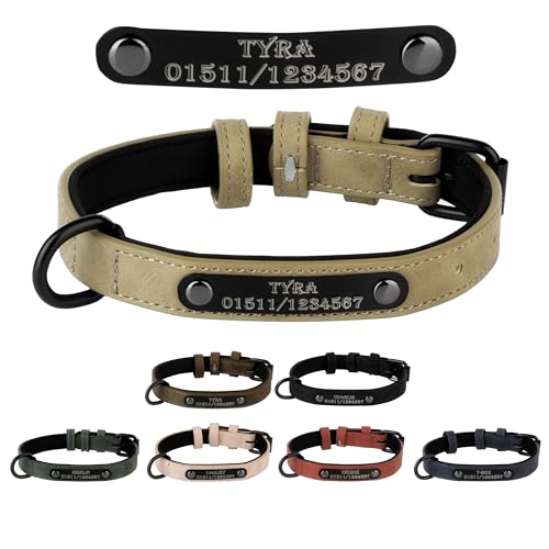 Jacks O Be Hundehalsband Halsband Name Gravur personalisiert Haustier Hund Katze Leder (Hell Braun, L) von Jacks O Be