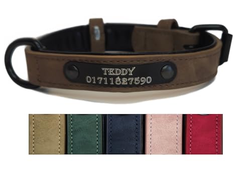 Jacks O Be Hundehalsband Halsband Name Gravur personalisiert Haustier Hund Katze Leder (M, Dunkel Braun) von Jacks O Be