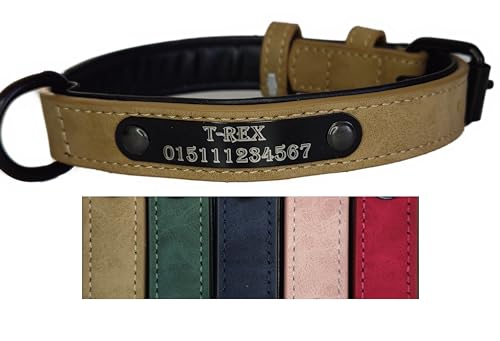 Jacks O Be Hundehalsband Halsband Name Gravur personalisiert Haustier Hund Katze Leder (M, Hell Braun) von Jacks O Be